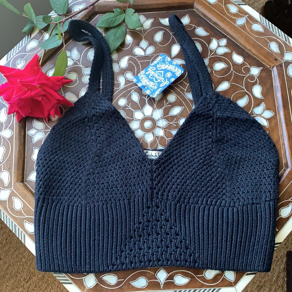 FREE PEOPLE CROCHET COTTON BRAMI IN BLACK BEAUTIFUL STAPLE PIECE FP INTIMATELY - Picture 5 of 12